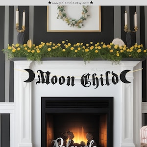 Glitter Moon Child Banner - Gothic Party Banner, Gothic Wall Hanging, Goth Wall Decor, Old English Birthday Party Banner, Witch Birthday
