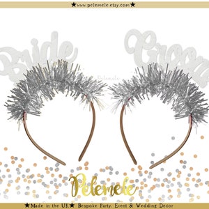 Bride & Groom Glitter Wedding Headbands - Wedding Headband, Wedding Party Crown, Couple Party Crowns, Custom Wedding Party Decorations