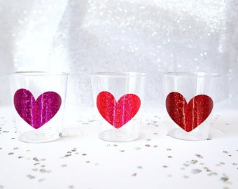 Plastic Glitter Heart Shot Glasses - Heart Shots, Valentine's Day Shot Glasses, Valentine's Party, Hen Party Favours, Hen Party Decorations