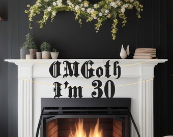 Custom Age Gothic Birthday Banner - Birthday Banner, Goth Party Banner, RIP Birthday Party, Old English Birthday Party Banner, Emo Banner