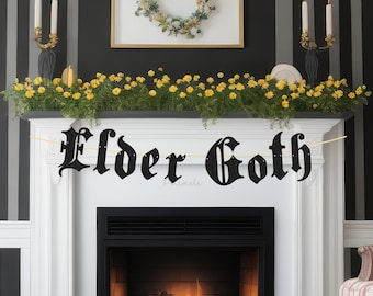 Glitter Elder Goth Banner - Gothic Birthday Banner, Goth Party Banner, RIP Birthday Party, Old English Birthday Party Banner, Emo Banner