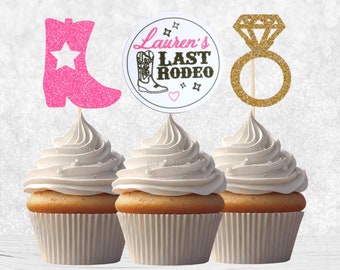 Custom Last Rodeo Cupcake Toppers - Rodeo Hen Party, Cowgirl Bachelorette, Cowboy Bachelorette, Cowgirl Hen Party Decorations, Disco Rodeo