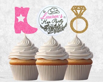 Custom Cowgirl Hen Do Cupcake Toppers - Rodeo Hen Party, Cowgirl Bachelorette, Cowboy Bachelorette, Cowgirl Hen Do Decorations, Disco Rodeo