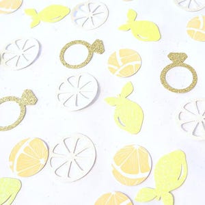 Confettis qu'elle a trouvés principaux Squeeze - éléments de table EVJF, thème EVJF citron, douche nuptiale, confettis EVJF aux agrumes