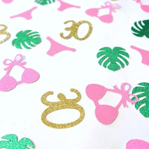 Confettis d'anniversaire tropical scintillants - dispersion de table bikini, thème d'anniversaire de plage, décoration d'anniversaire bikini, confettis tropicaux d'âge personnalisé