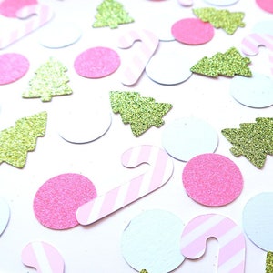 Confettis de Noël colorés - Fête d’hiver, Confettis de Noël brillants, Confettis d’arbre de Noël, Décoration de table de Noël rose, Confettis de Noël