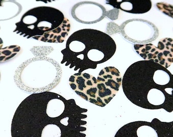 Skull & Leopard Confetti - Goth Engagement Confetti, Goth Wedding Confetti, Goth Hen Party, Gothic Bachelorette, Skull Wedding Confetti