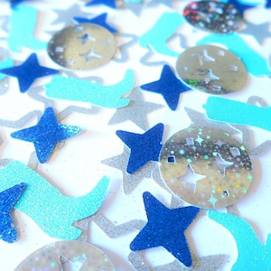 Confettis bleus EVJF cow-girl - confettis disco, décoration EVJF, EVJF pailleté, confettis cowgirl cosmique, EVJF disco