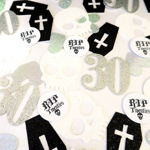 RIP 20's Birthday Confetti - Glitter Coffin Confetti, Goth Birthday Confetti, Thirty Birthday Party, 30 Birthday Confetti, Skull Confetti