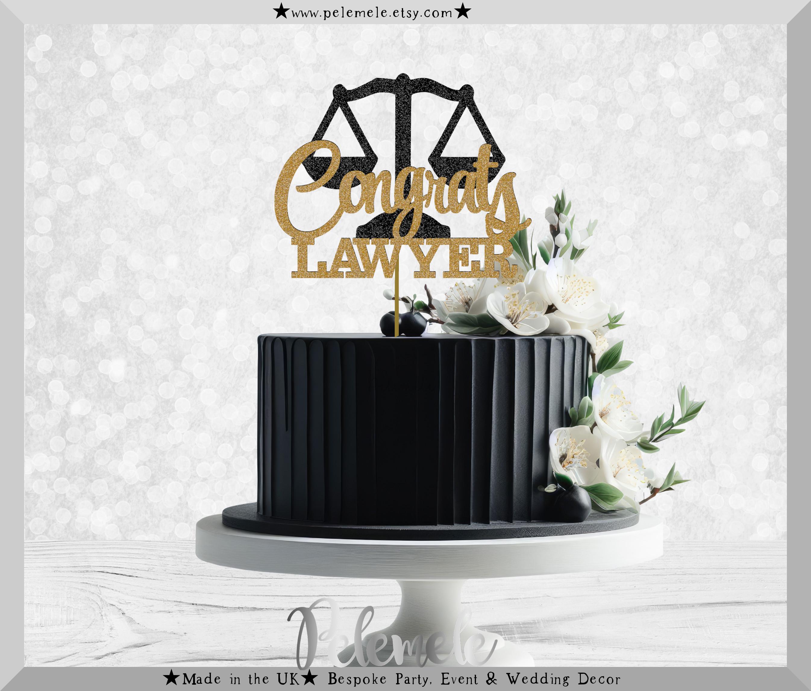 Graduation Congrats Lawyer Cake Topper - Glitter Lawyer Cake Topper, Graduation Party Decor, Law Grad Cake Topper, Passed the Bar Party
