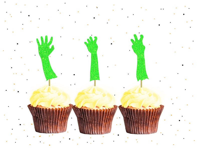 Green Zombie Arm Cupcake Toppers Glitter Cupcake Topper Etsy