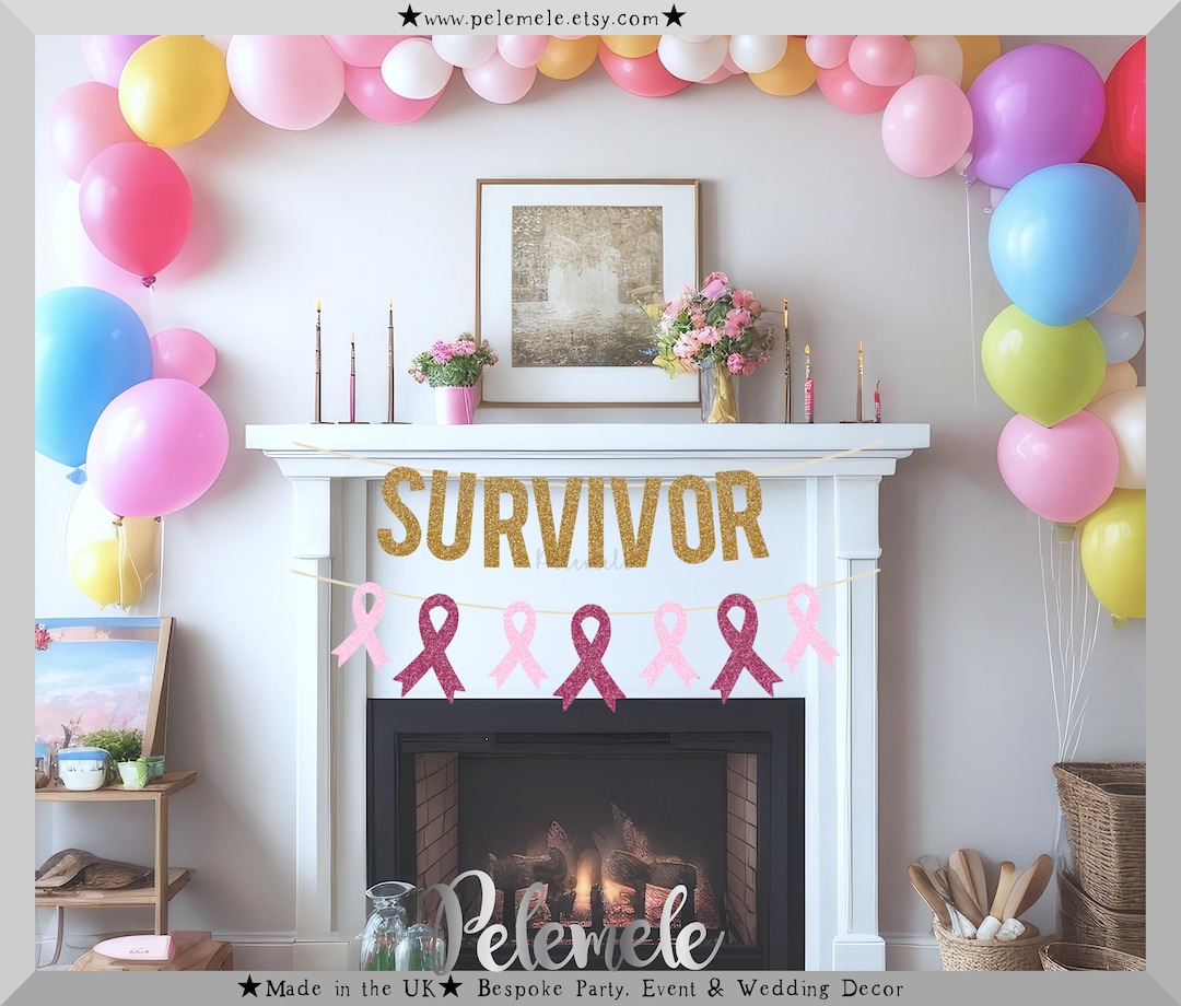 Glitter Ribbon Cancer Survivor Banner - End of Chemotherapy Party ...