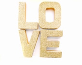 Gold Glitter Love Letters - Glitter Letters, Custom Ornament Letters,  Wedding decor, Freestanding Letters, Paper Mache Letters
