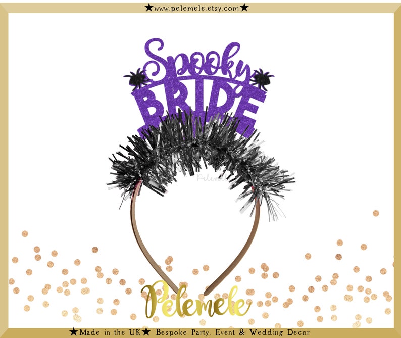 Glitter Spooky Bride Headband - Party Headband, Halloween Hen Party Crown, Spooky Hen Party Crown, Gothic Bachelorette Crown, Spooky Bach image 1