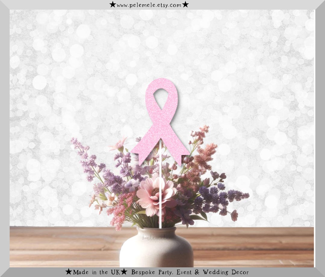 Glitter Cancer Ribbon Centerpiece Sticks - Cancer Survivor, Cancer Free ...