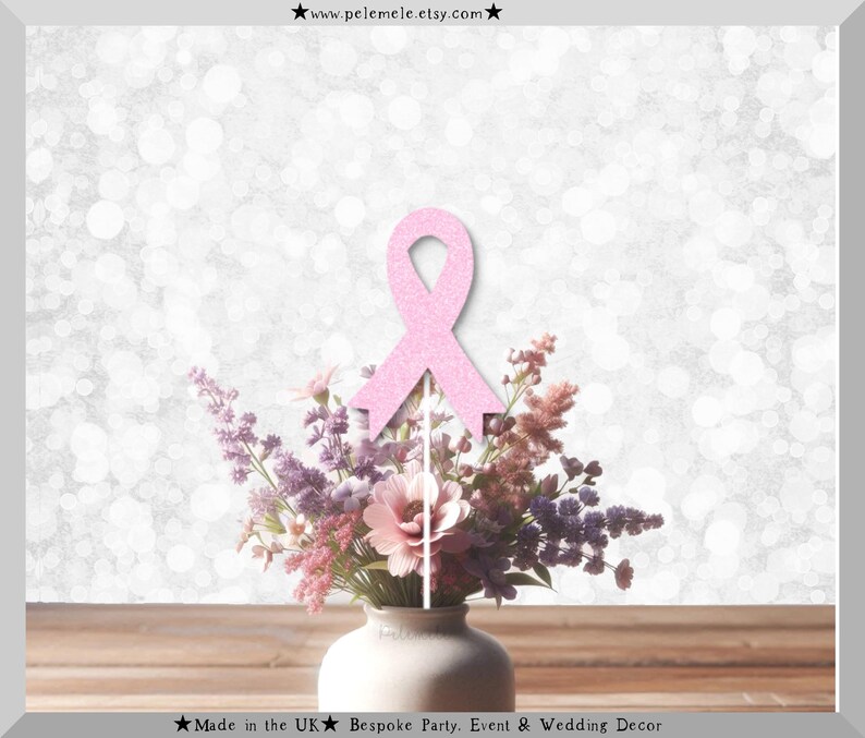 Glitter Cancer Ribbon Centerpiece Sticks - Cancer Survivor, Cancer Free ...