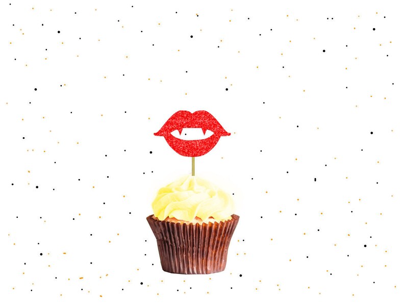 Red Vampire Lip Glitter Cupcake Toppers Glitter Cupcake Etsy
