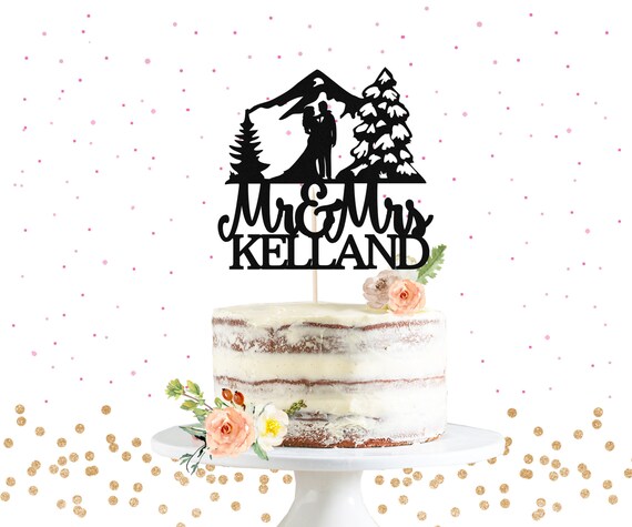 Mountain Wedding Cake Topper Mr Mrs Wedding Cake Topper Etsy