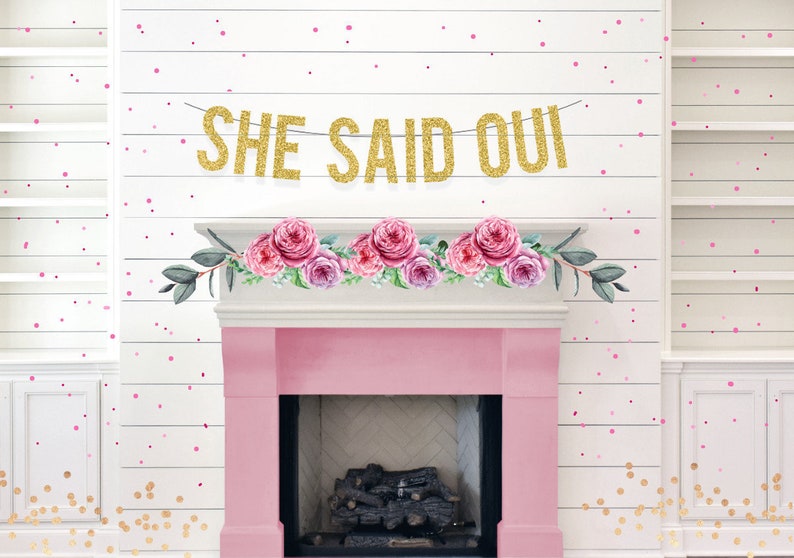Wedding Garland Glitter She Said OUI Banner Wedding Banner Engagement Banner Wedding Decorations Party Banner Glitter Banner