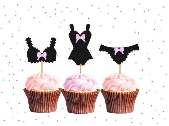 Glitter Lingerie Cupcake Toppers Bachelorette Cupcake Etsy