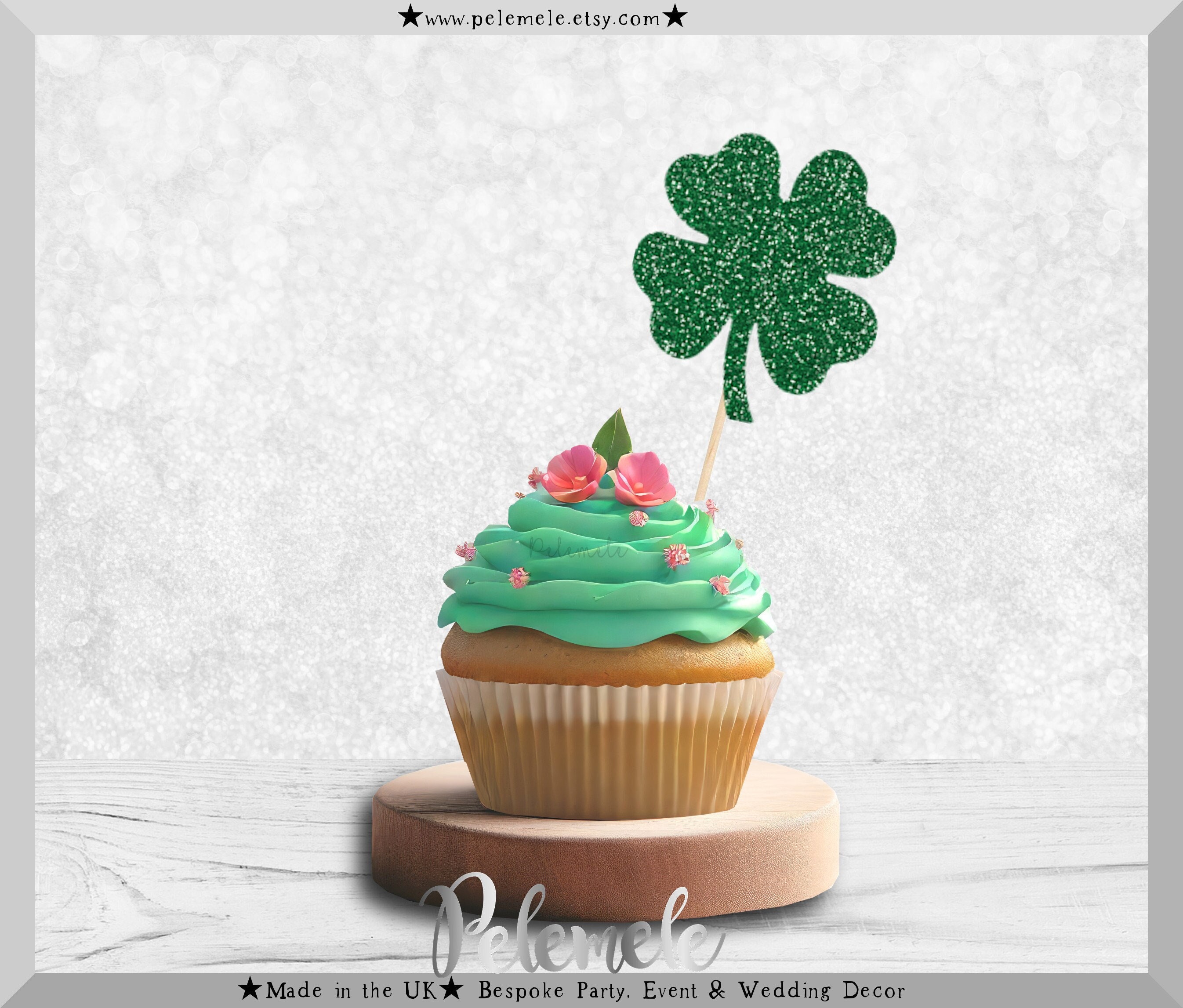 Cupcake-Topper Kleeblatt Glitzer – 24 Stück, Grün, Für Baby-Party, St. Patrick's Day, Geburtstag