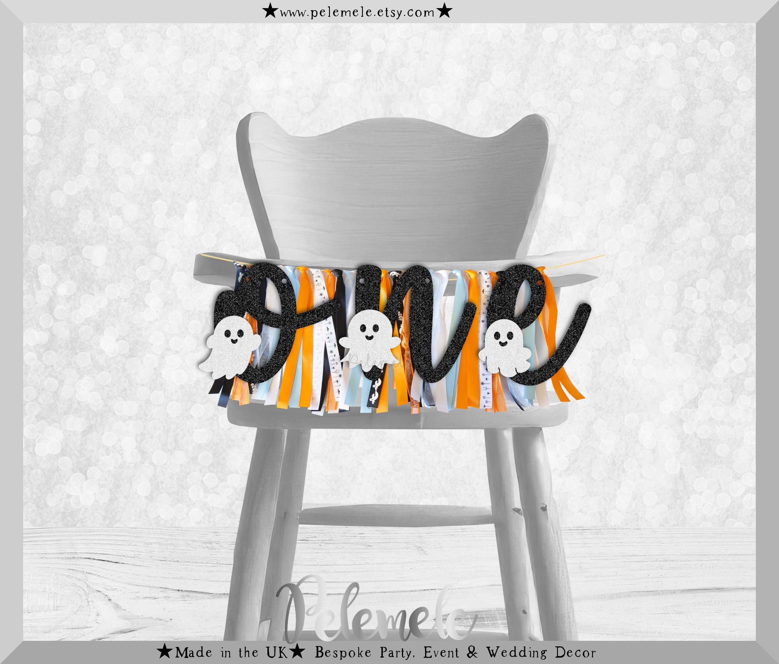 Spooky One High Chair Banner – Blue Ghost Halloween 1st Birthday Party Decor
