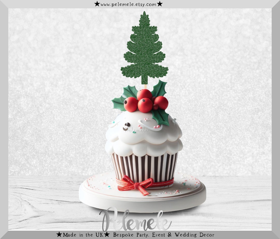 Bushy Christmas Tree Cupcake Toppers Glitter Festive Cupcake Etsy