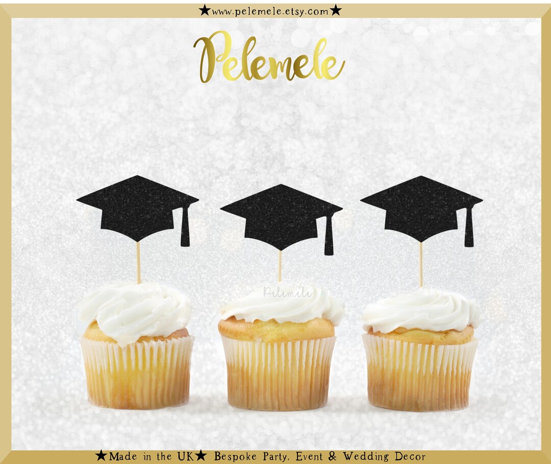 Glitter Graduation Hat Cupcake Toppers Grad Cupcake Toppers, Graduation