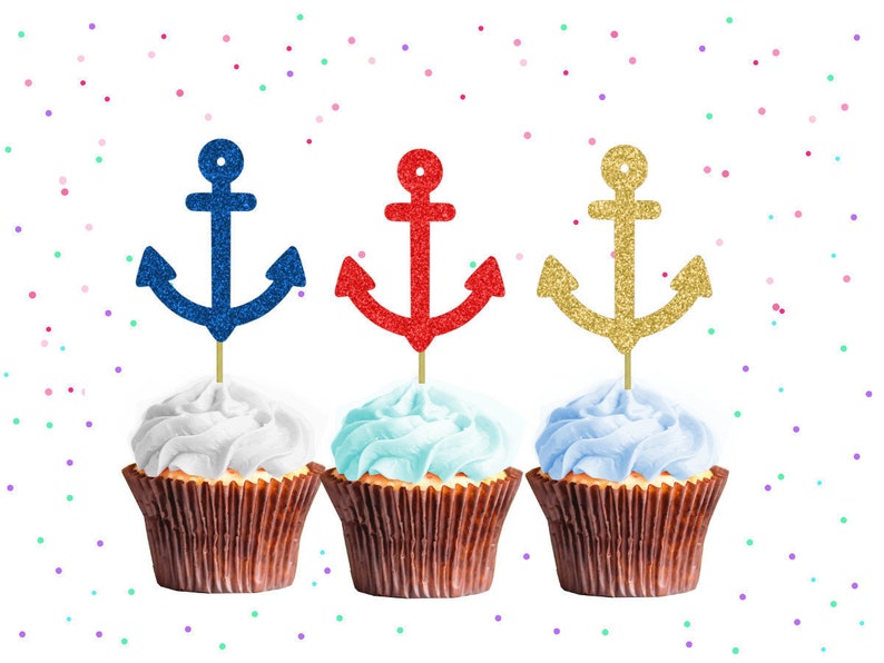 Glitter Anchor Cupcake Toppers Nautical Cupcake Toppers Etsy