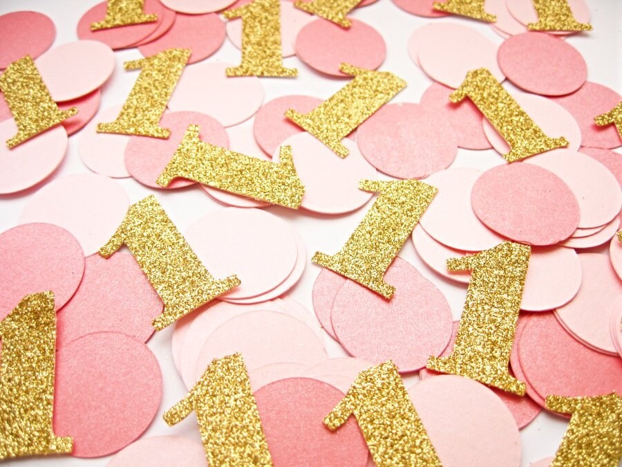 Pink & Gold Glitter Number 1 Confetti Party Confetti 1st | Etsy