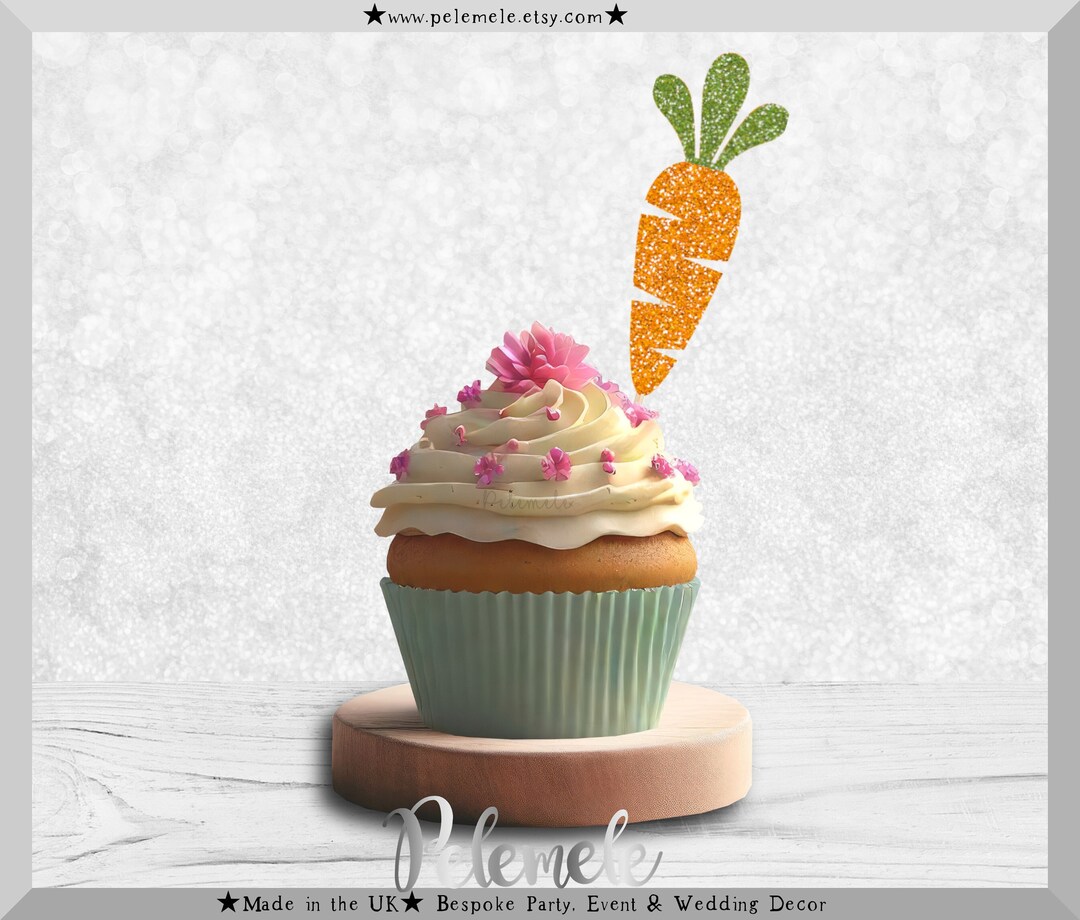 Glitter Carrot Cupcake Toppers Easter Baby Shower Toppers, Easter Decor, Some Bunny is One