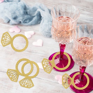 Diamond Ring Glass Tags - Glitter Engagement Drink Marker, Diamond Ring Wine Glass Tags, Ring Drink Tags, Champagne Tags, Hen Party Decor