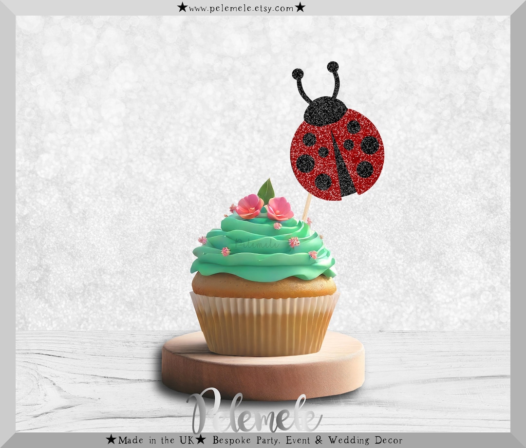 Glitter Ladybug Cupcake Toppers - Little Ladybug Theme, Ladybird Cupcakes, Bug Party, Spring ...