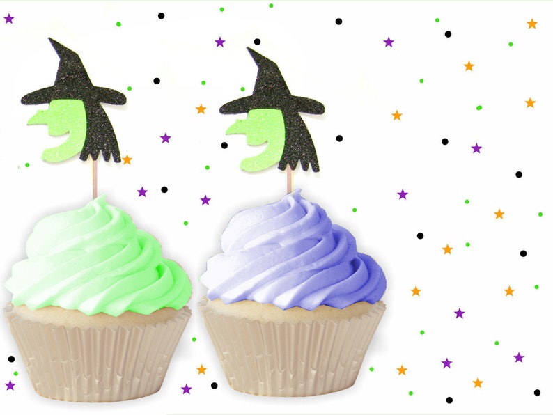 Witch Head Cupcake Toppers Halloween Cupcake Toppers Etsy