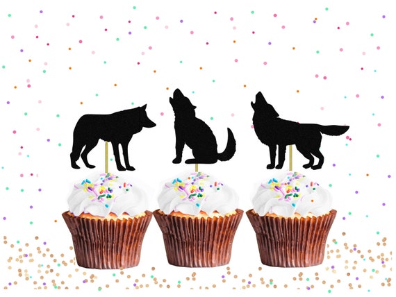 Glitter Wolf Cupcake Toppers Wolf Birthday Party Wolfparty Etsy