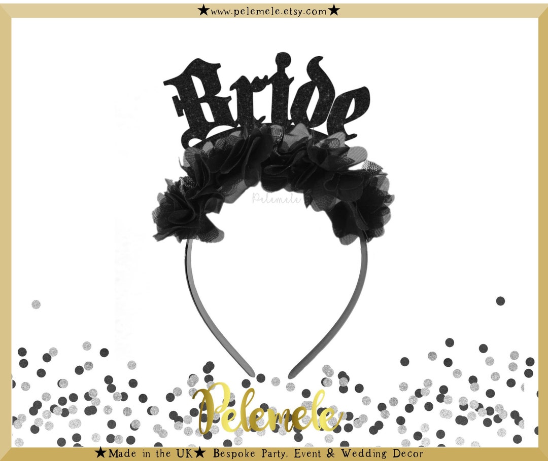 Flower Gothic Bride Headband - Glitter Bachelorette Headband  display picture 2