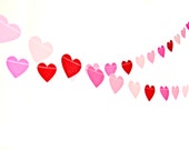 Mixed Pink & Red Glitter Heart Garland - Heart Bunting, Pink Ombre Heart Garland, Valentines Decor, Wedding decoration, Valentines Day