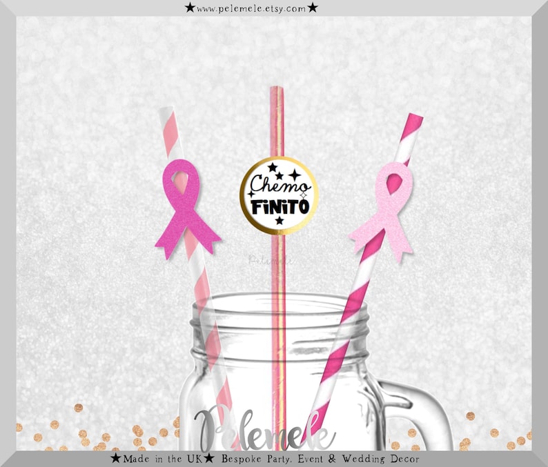 Pink Glitter Chemo Finito Straws - Cancer Survivor, Cancer Free Party ...