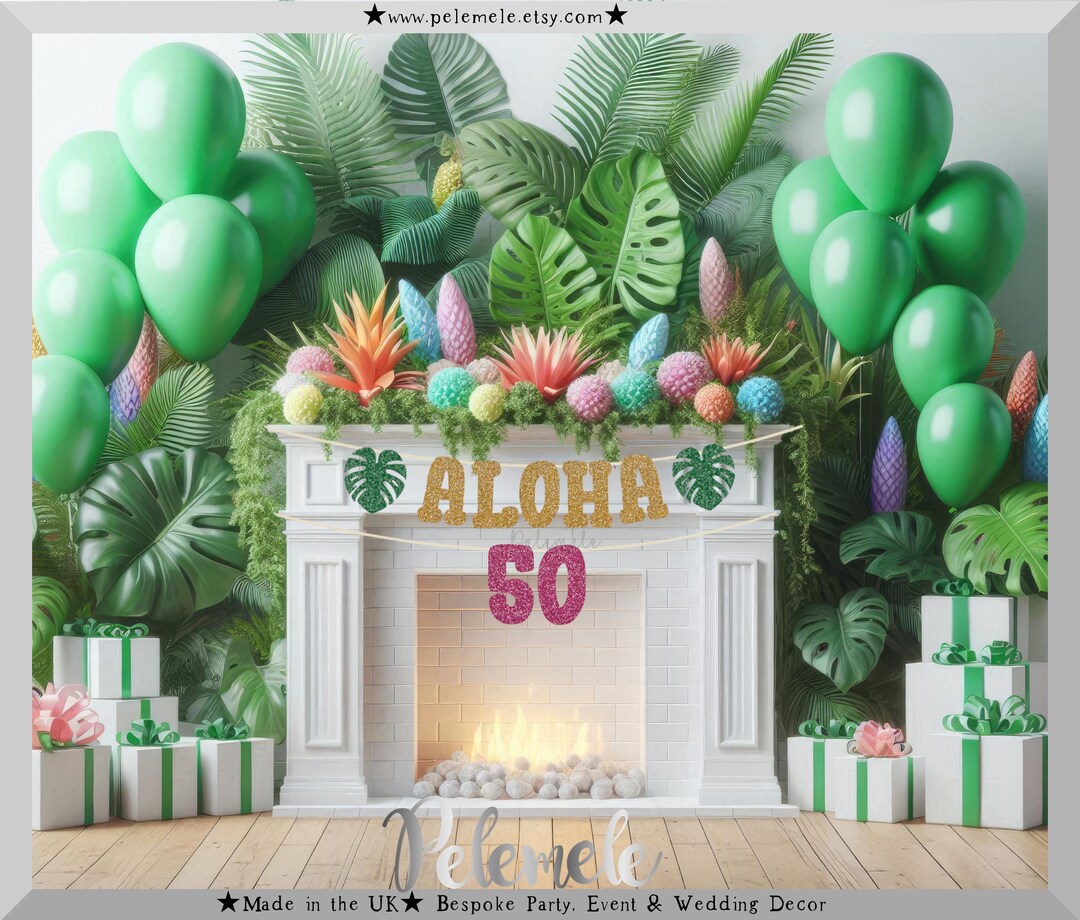 Glitter Aloha 50 Banner - Tropical Birthday Banner, Luau Theme, Hawaii ...