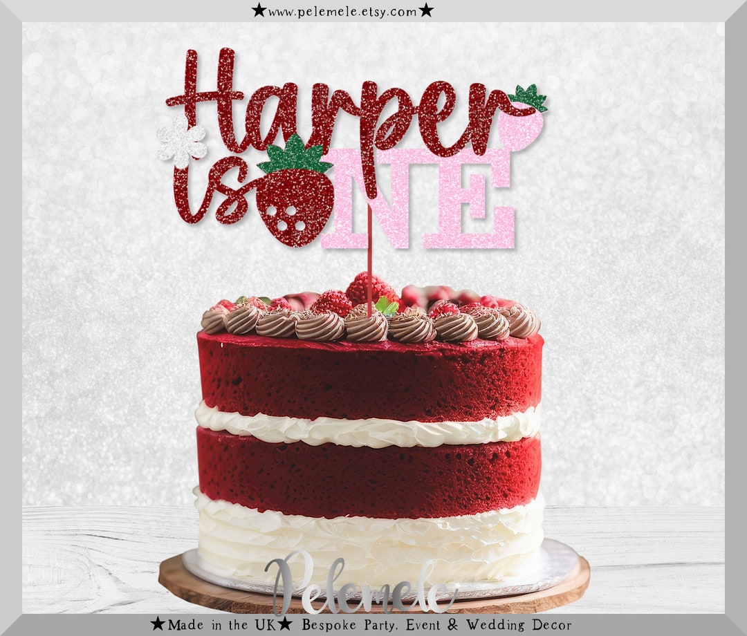 Glitter Custom Berry ONE Cake Topper - Strawberry Birthday Decor, Sweet ...