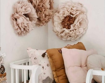 Oversized paper flowers 7 units. Beige colors. Flower backdrop wall. Nursery centerpiece. Romantic wall decorations. Birthday decorations.