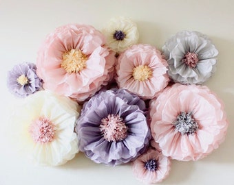 Oversized paper flowers 8 units!! Flower backdrop wall. Wedding centerpiece. Rustic boho wall decor. Breathtaking Blooms. Blush/Vintage/Ash