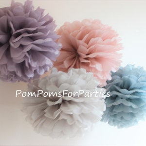 Set di 12 unità formato misto Carta velina Pom Poms Rosa cenere Cenere lilla Grigio pallido Set blu cenere