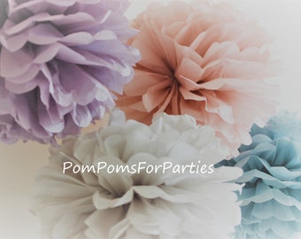 15 pastel color MEDIUM Size Tissue Pom Poms - Ash colours - Hanging  Paper flower - Tissue paper balls - Tissue paper pom poms