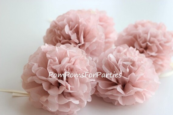 10 Mini POM POMS (4.7'') - Ash pink - Napkin Rings Present Wrapping Table decorations/ Wedding dinner/Birthday Il_570xn