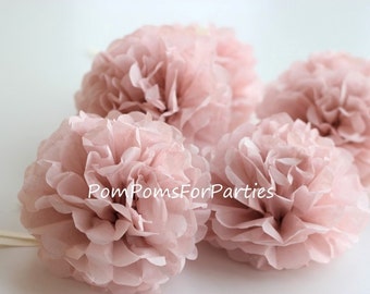 4er Set (2L/2M) Seidenpapier Pom Poms - Esche rosa - Hochzeit - Party - Babyparty - Taufe - Taufe - Braut - Kinderzimmerdekoration