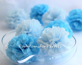 10 SMALL (6.5") Tissue Paper Pom poms - Ice Blue/Sky Blue collection - It's a boy - Baby shower - Bright DIY decorations - Unique handmade