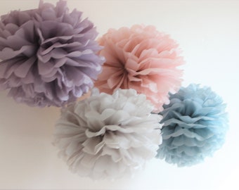 12 units MEDIUM size 9'' Tissue paper Pom Poms Ashy Colors