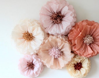 Mixed size paper flowers 6 units Flower backdrop wall. Wedding centerpiece. Breathtaking Blooms. Ash Pink