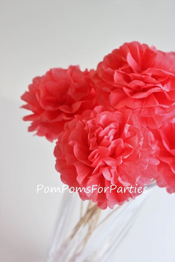12 Mini pom poms flowers Coral Full fluffy blooms Gala Table